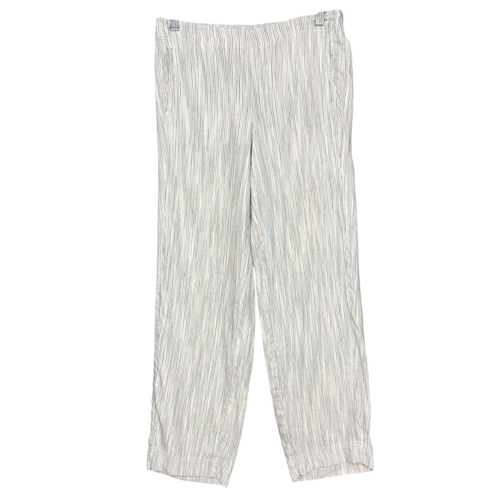 J Jill Pants‎ Womens 4P Petite Black White Striped Linen Stretch Straight Leg